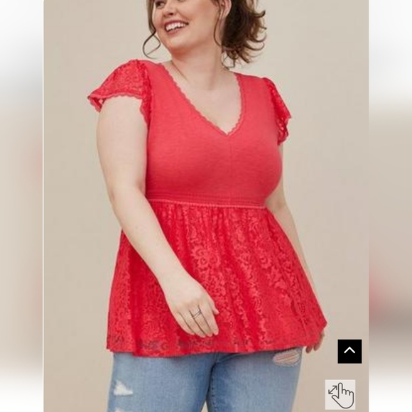 Plus Size 5X Torrid Womens Babydoll Super Soft V-Neck Lace Trim pink shirt top - Picture 2 of 7
